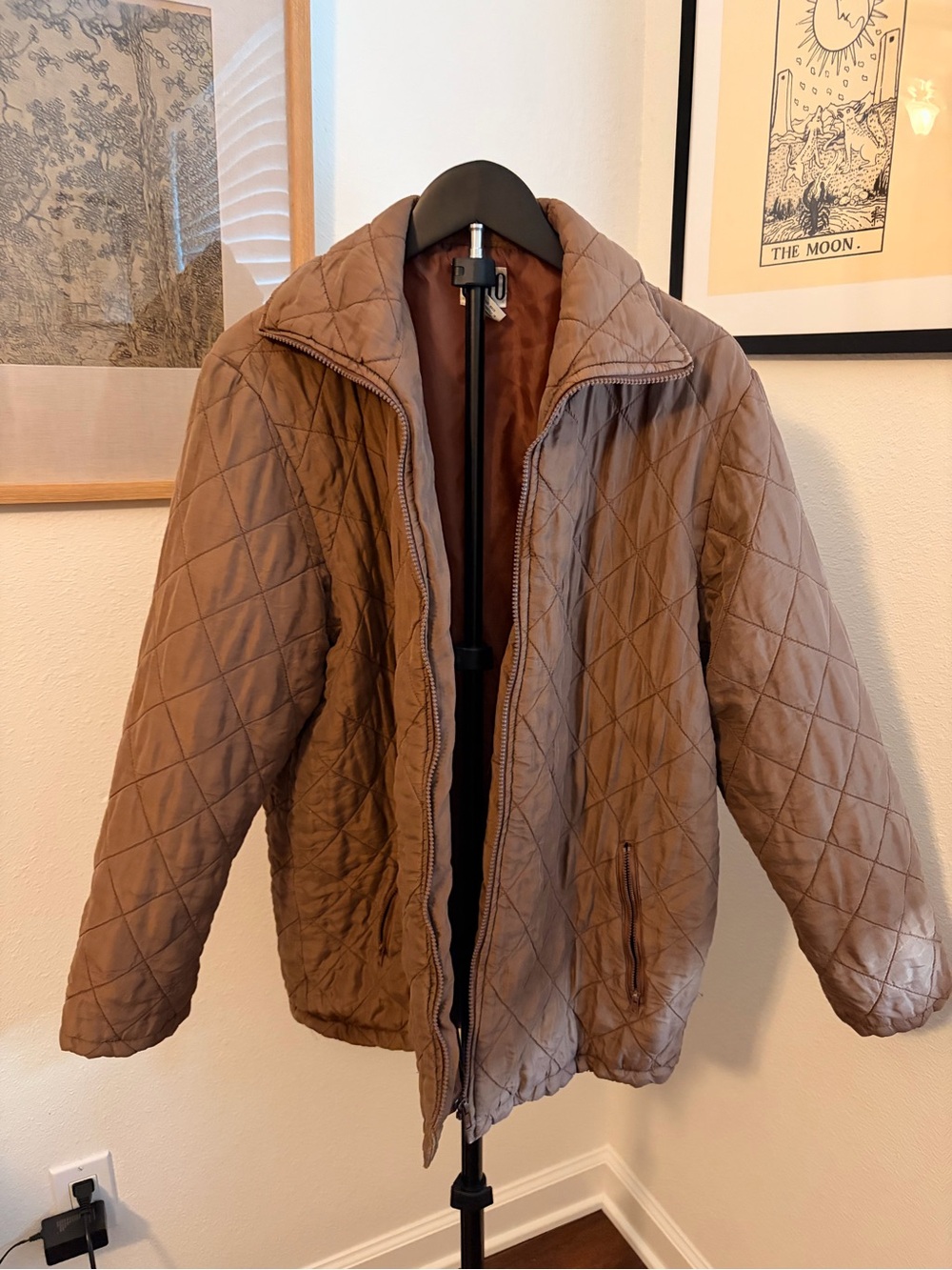 100% Silk Clio Women’s Brown Quilted Jacket - Casual Lightweight Coat